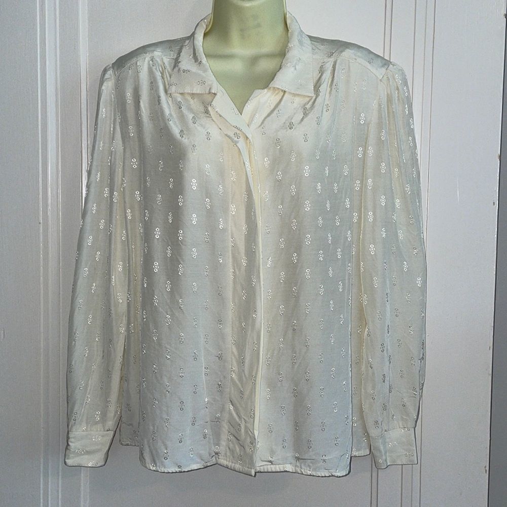 Vtg 80s Norton McNaughton cream colored blouse